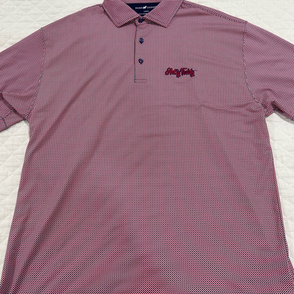 Horn Legend polo in red print with Hotty Toddy logo